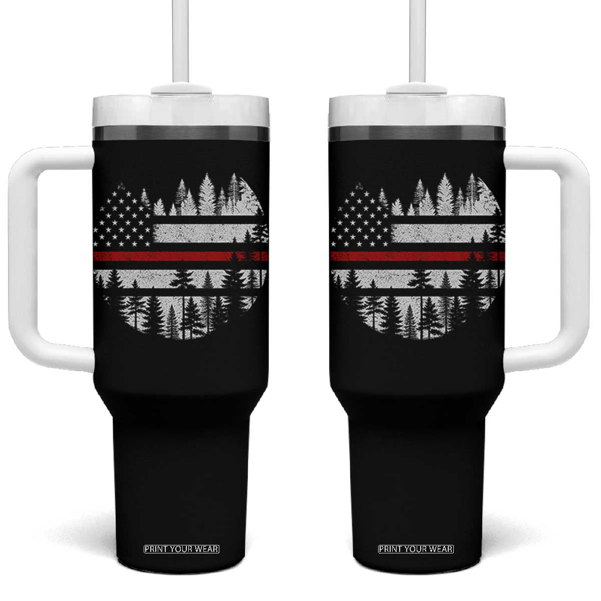 Wildland Firefighter Forest Red Line American Flag Tumbler With Handle TS11 One Size: 40 oz Black Print Your Wear