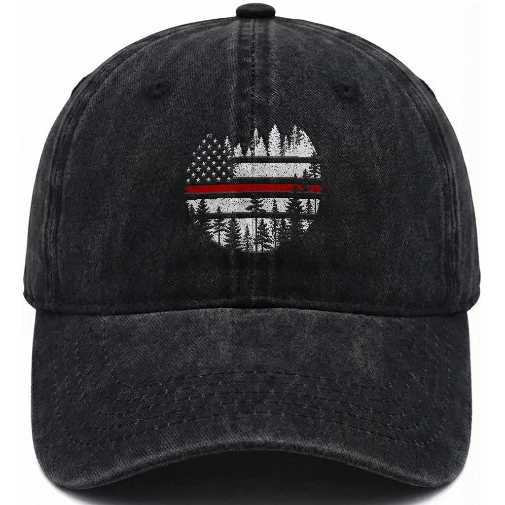 Wildland Firefighter Forest Red Line American Flag Washed Cotton Baseball Cap TS11 Print Your Wear