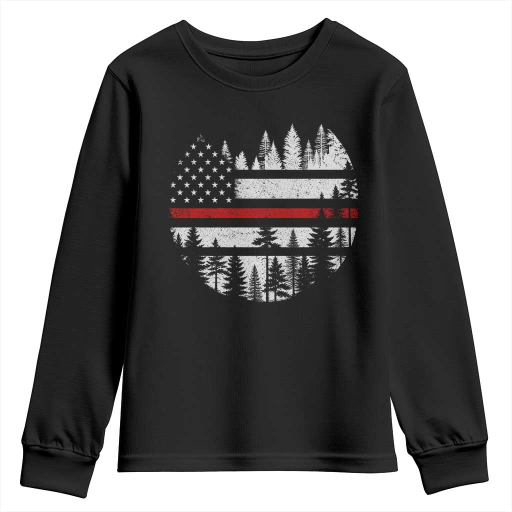 Wildland Firefighter Forest Red Line American Flag Youth Sweatshirt TS11 Black Print Your Wear
