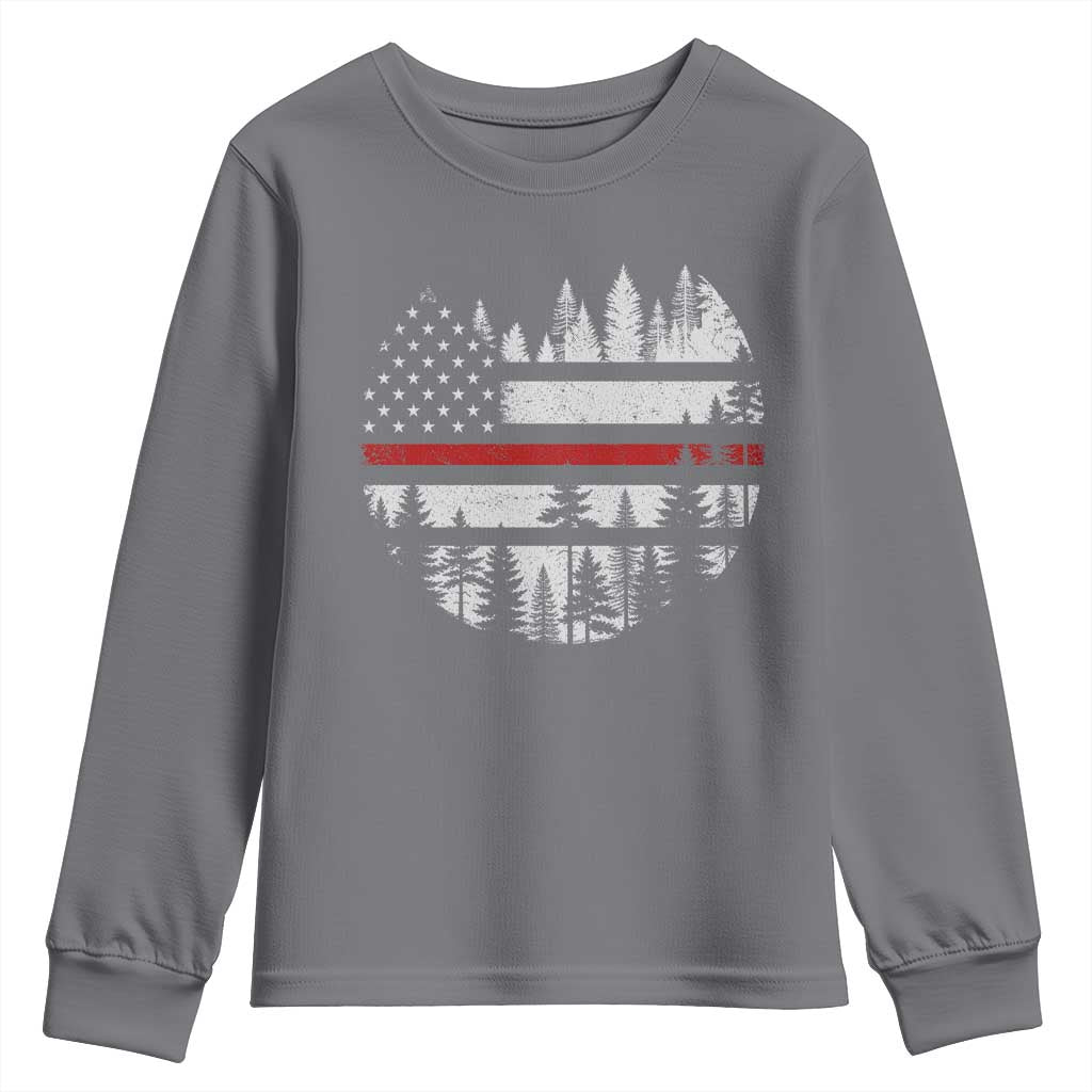 Wildland Firefighter Forest Red Line American Flag Youth Sweatshirt TS11 Charcoal Print Your Wear