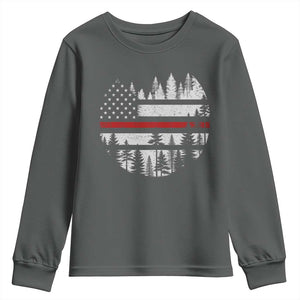 Wildland Firefighter Forest Red Line American Flag Youth Sweatshirt TS11 Dark Heather Print Your Wear