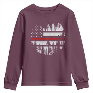 Wildland Firefighter Forest Red Line American Flag Youth Sweatshirt TS11 Maroon Print Your Wear