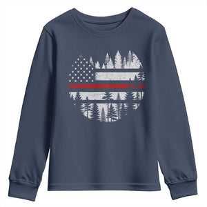 Wildland Firefighter Forest Red Line American Flag Youth Sweatshirt TS11 Navy Print Your Wear