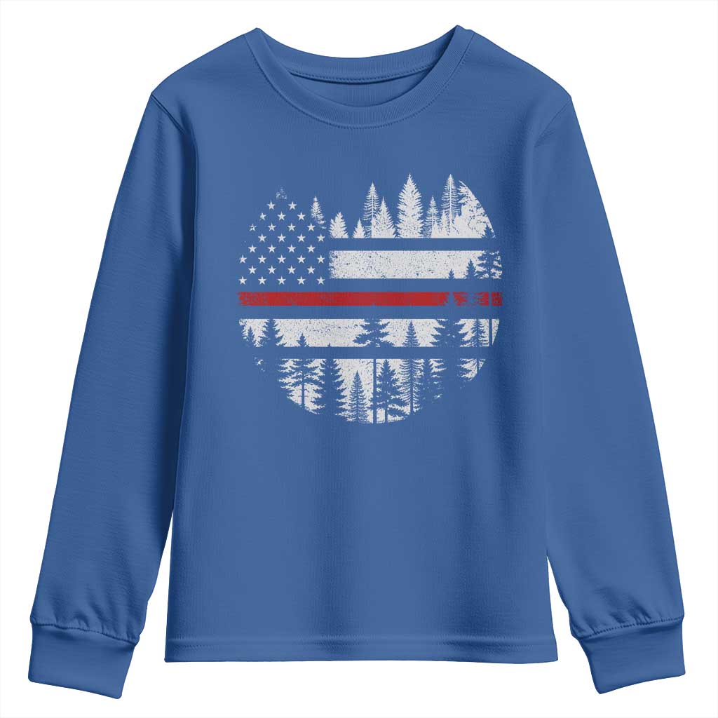 Wildland Firefighter Forest Red Line American Flag Youth Sweatshirt TS11 Royal Blue Print Your Wear