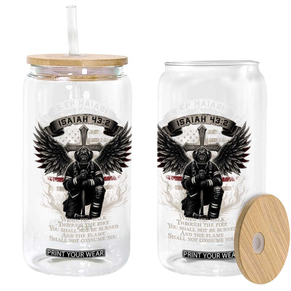 Christian Firefighter Glass Can When You Walk Through The Fire You Shall Not Be Burned American Flag TS11 Print Your Wear