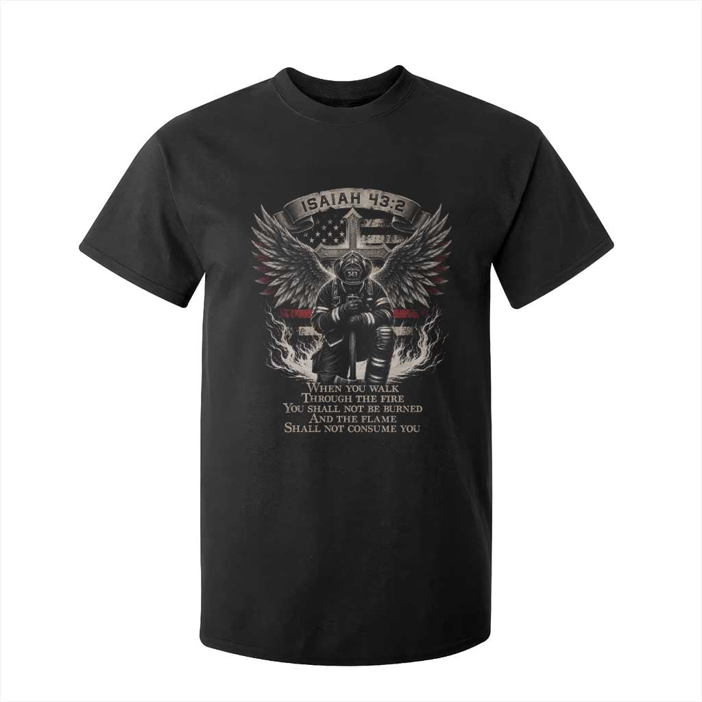 Christian Firefighter T Shirt For Kid When You Walk Through The Fire You Shall Not Be Burned American Flag TS11 Black Print Your Wear