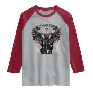 Christian Firefighter Raglan Shirt When You Walk Through The Fire You Shall Not Be Burned American Flag TS11 Heather Gray Heather Red Print Your Wear
