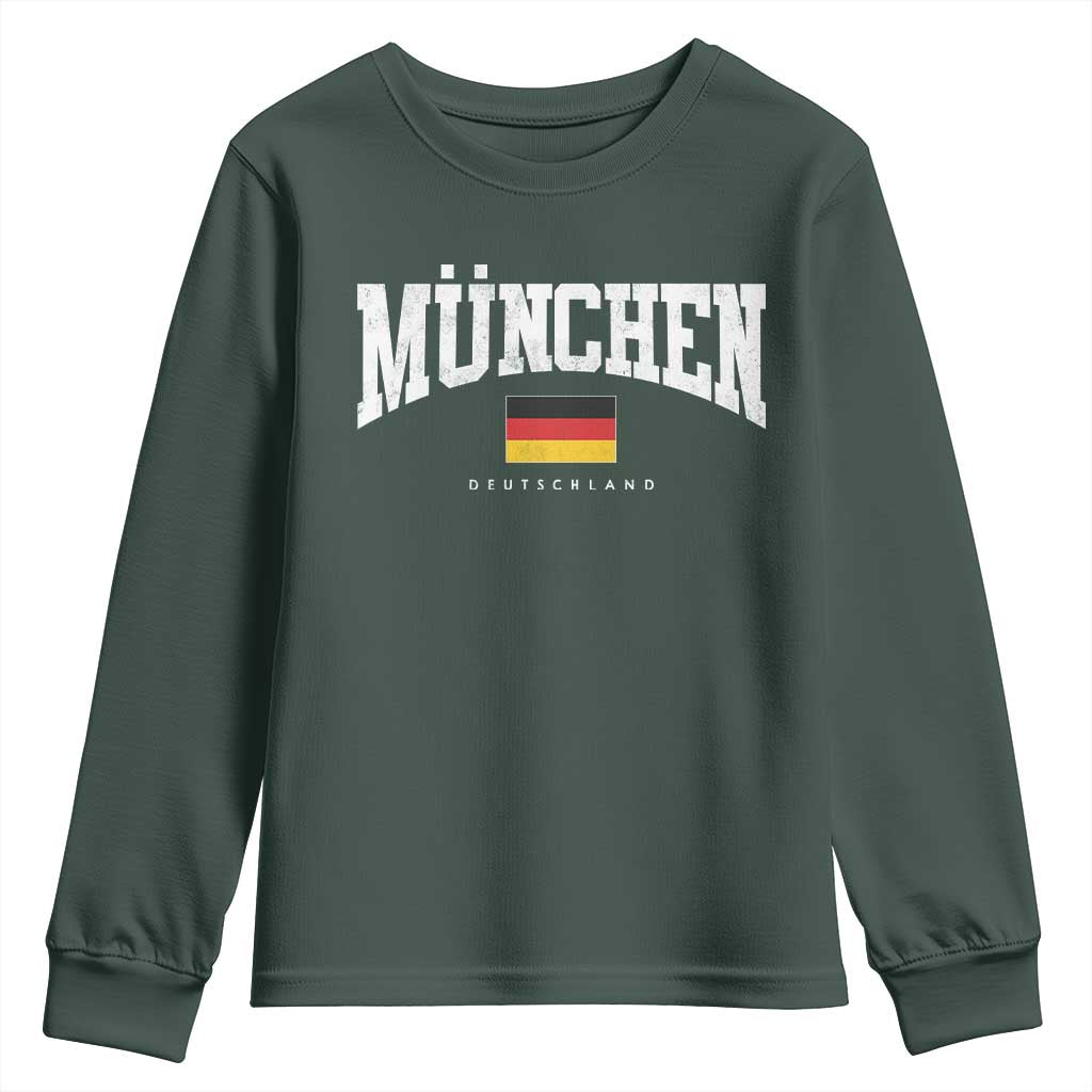 Munchen Deutschland Germany Youth Sweatshirt Vintage Athletic Sports Design TS11 Dark Forest Green Print Your Wear