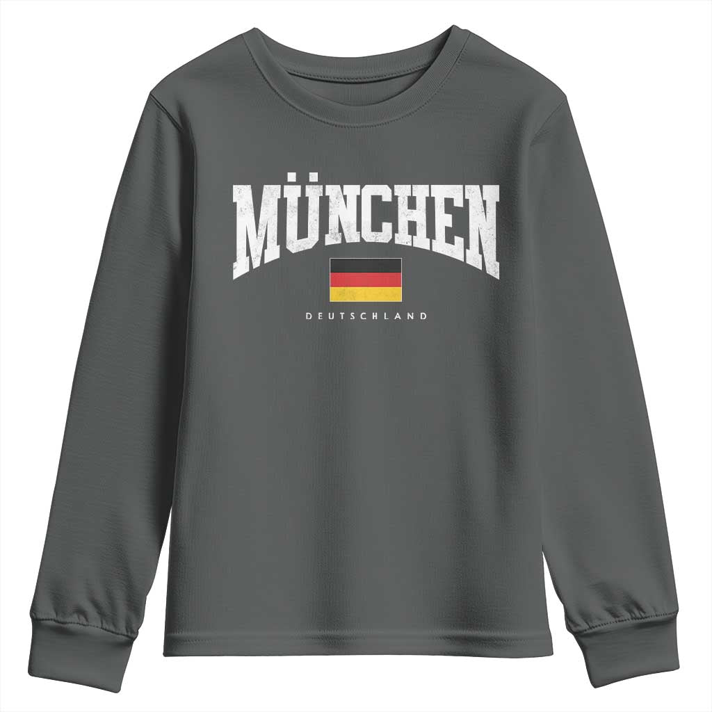 Munchen Deutschland Germany Youth Sweatshirt Vintage Athletic Sports Design TS11 Dark Heather Print Your Wear