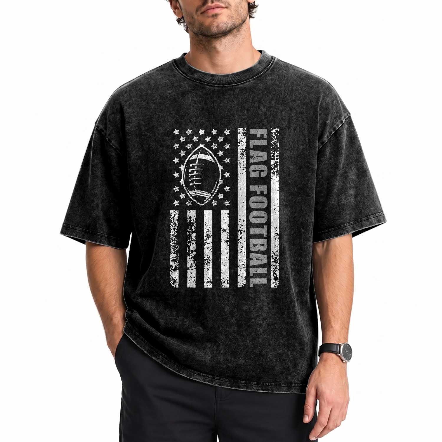 Distressed US Flag Football Lover Washed Cotton T-Shirt Game Day for Sports Fan