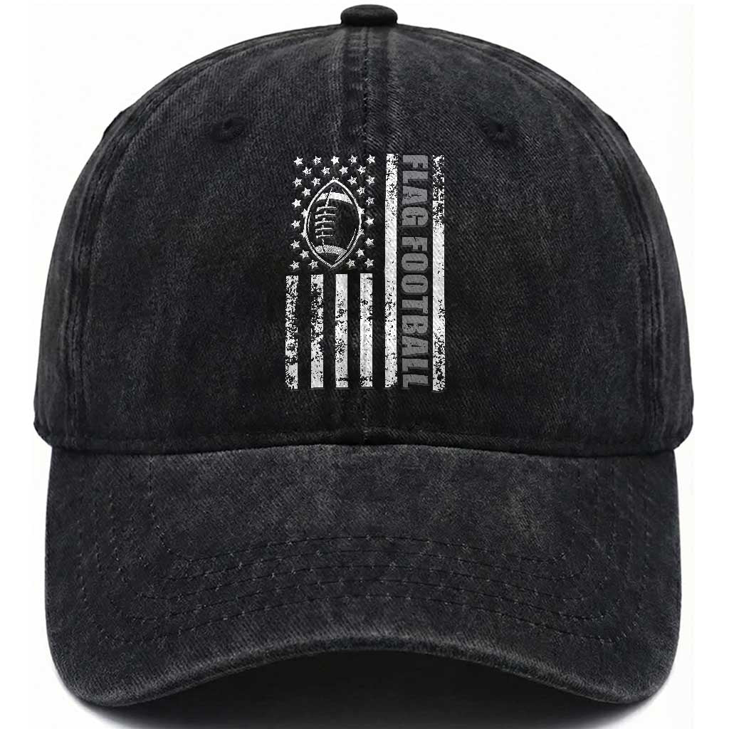 Distressed US Flag Football Lover Washed Cotton Baseball Cap Game Day for Sports Fan