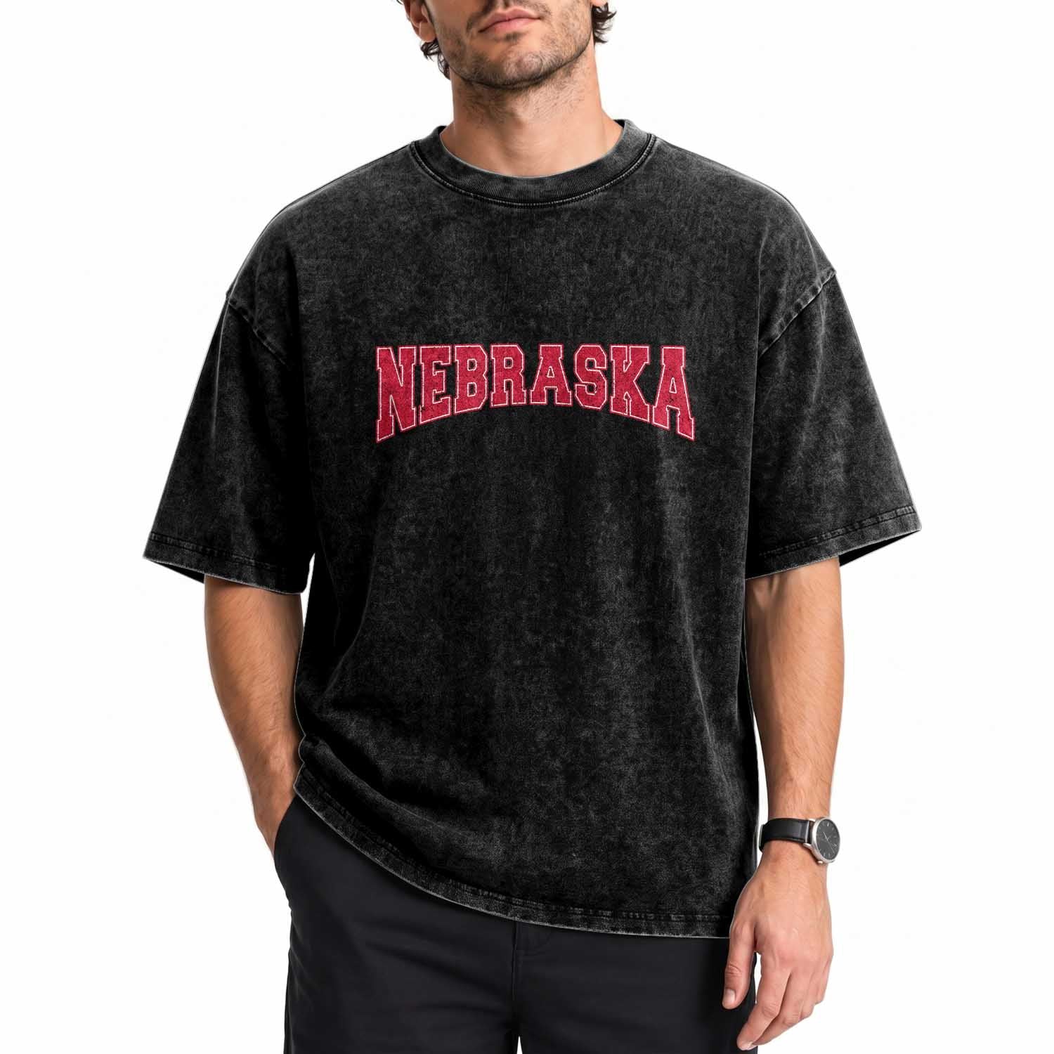 Nebraska Sports Throwback Design Jersey Style Washed Cotton T-Shirt