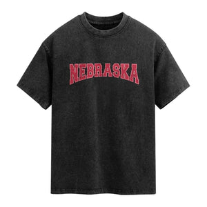 Nebraska Sports Throwback Design Jersey Style Washed Cotton T-Shirt