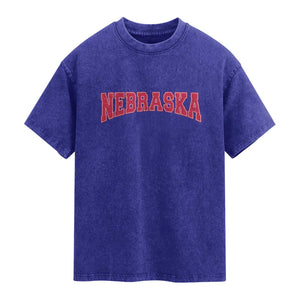 Nebraska Sports Throwback Design Jersey Style Washed Cotton T-Shirt