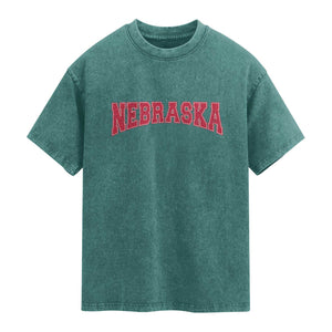 Nebraska Sports Throwback Design Jersey Style Washed Cotton T-Shirt