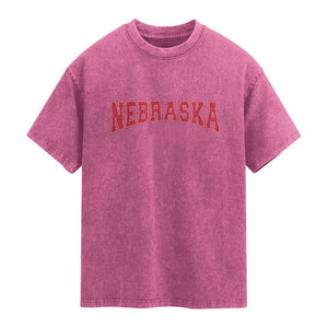 Nebraska Sports Throwback Design Jersey Style Washed Cotton T-Shirt