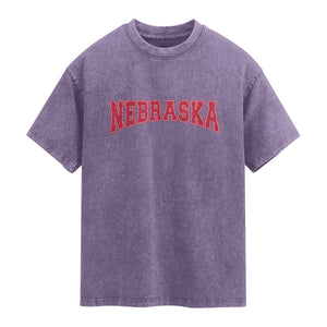 Nebraska Sports Throwback Design Jersey Style Washed Cotton T-Shirt