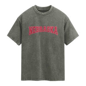 Nebraska Sports Throwback Design Jersey Style Washed Cotton T-Shirt