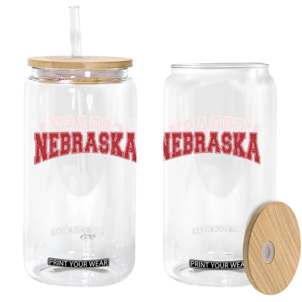 Nebraska Sports Throwback Design Jersey Style Glass Can