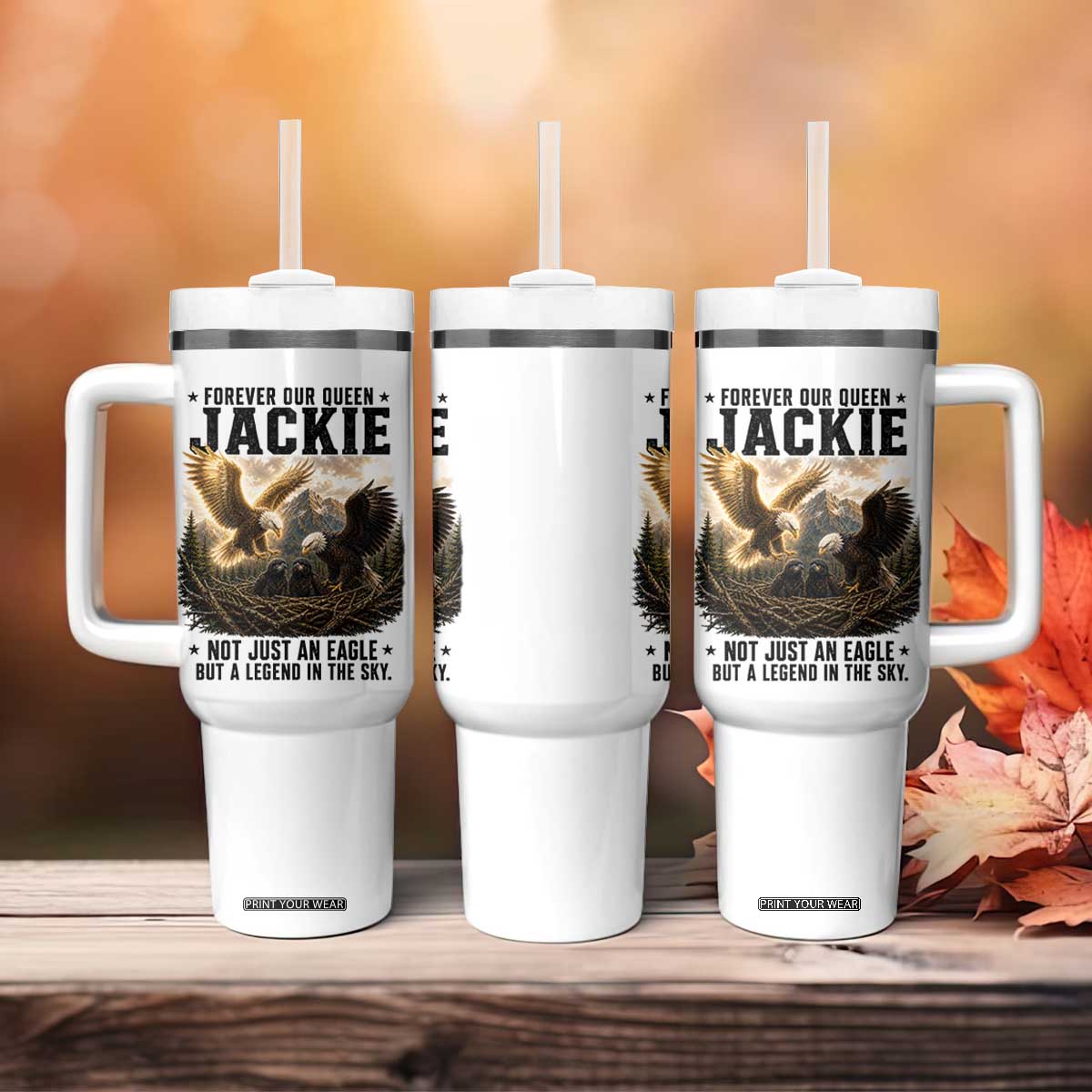Jackie Bald Eagle Tumbler With Handle Forever Our Queen Not Just An Eagle But A Legend In The Sky TS11 Print Your Wear