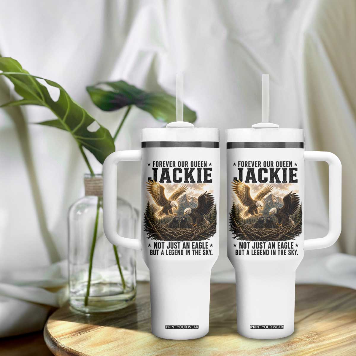 Jackie Bald Eagle Tumbler With Handle Forever Our Queen Not Just An Eagle But A Legend In The Sky TS11 Print Your Wear