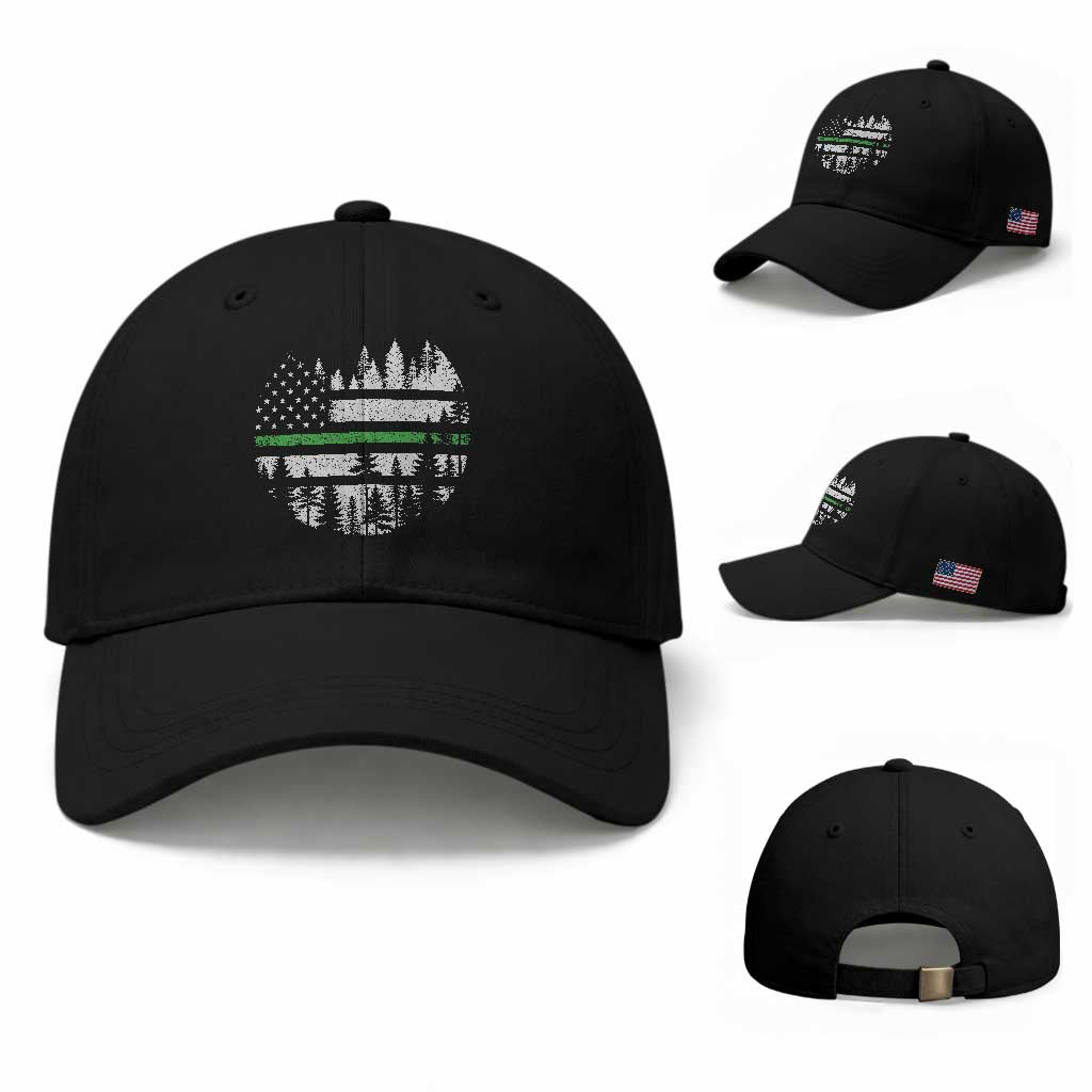 Park Ranger Law Enforcement Forest Green Line American Flag Baseball Cap TS11 Baseball Cap Universal Fit Black Print Your Wear
