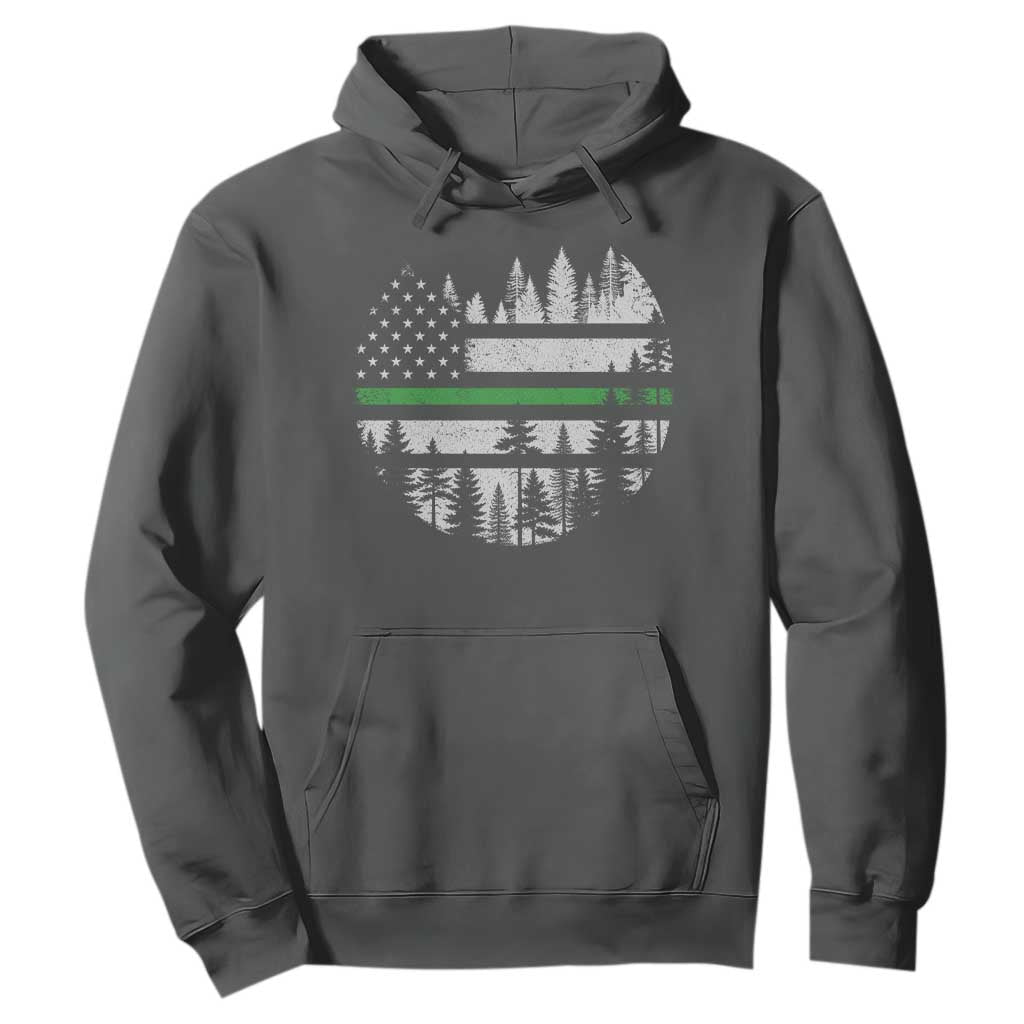 Park Ranger Law Enforcement Forest Green Line American Flag Hoodie TS11 Dark Heather Print Your Wear