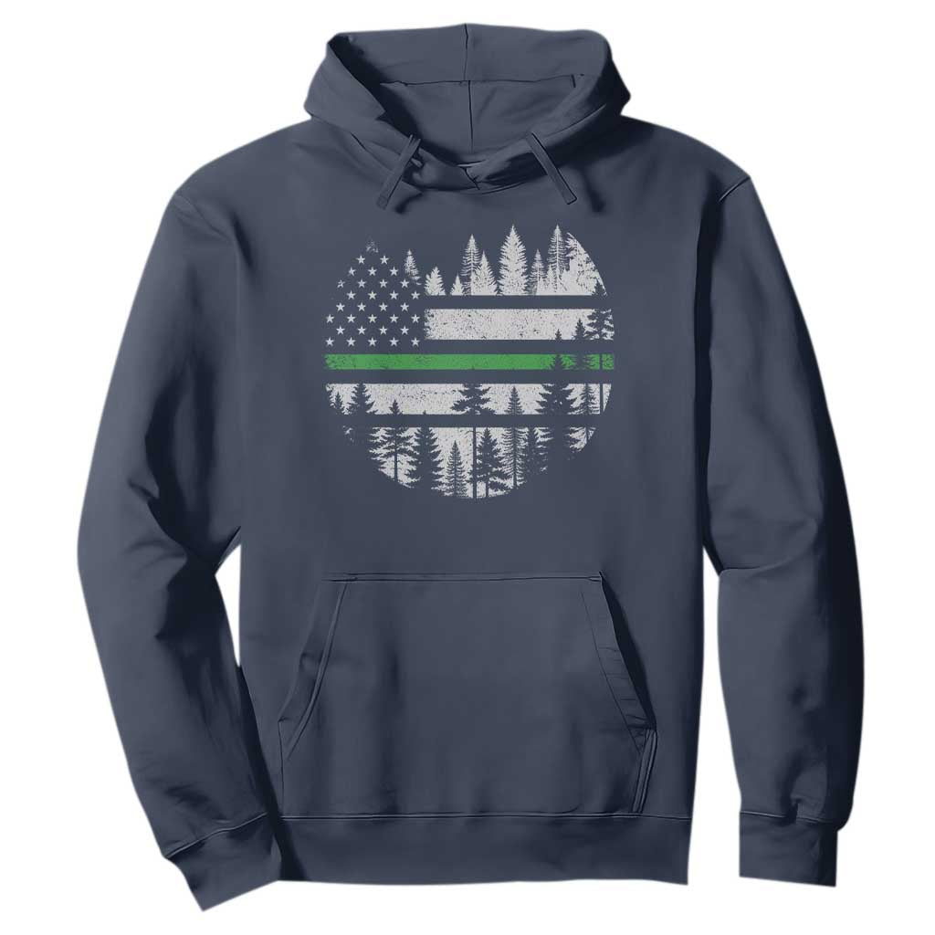 Park Ranger Law Enforcement Forest Green Line American Flag Hoodie TS11 Navy Print Your Wear