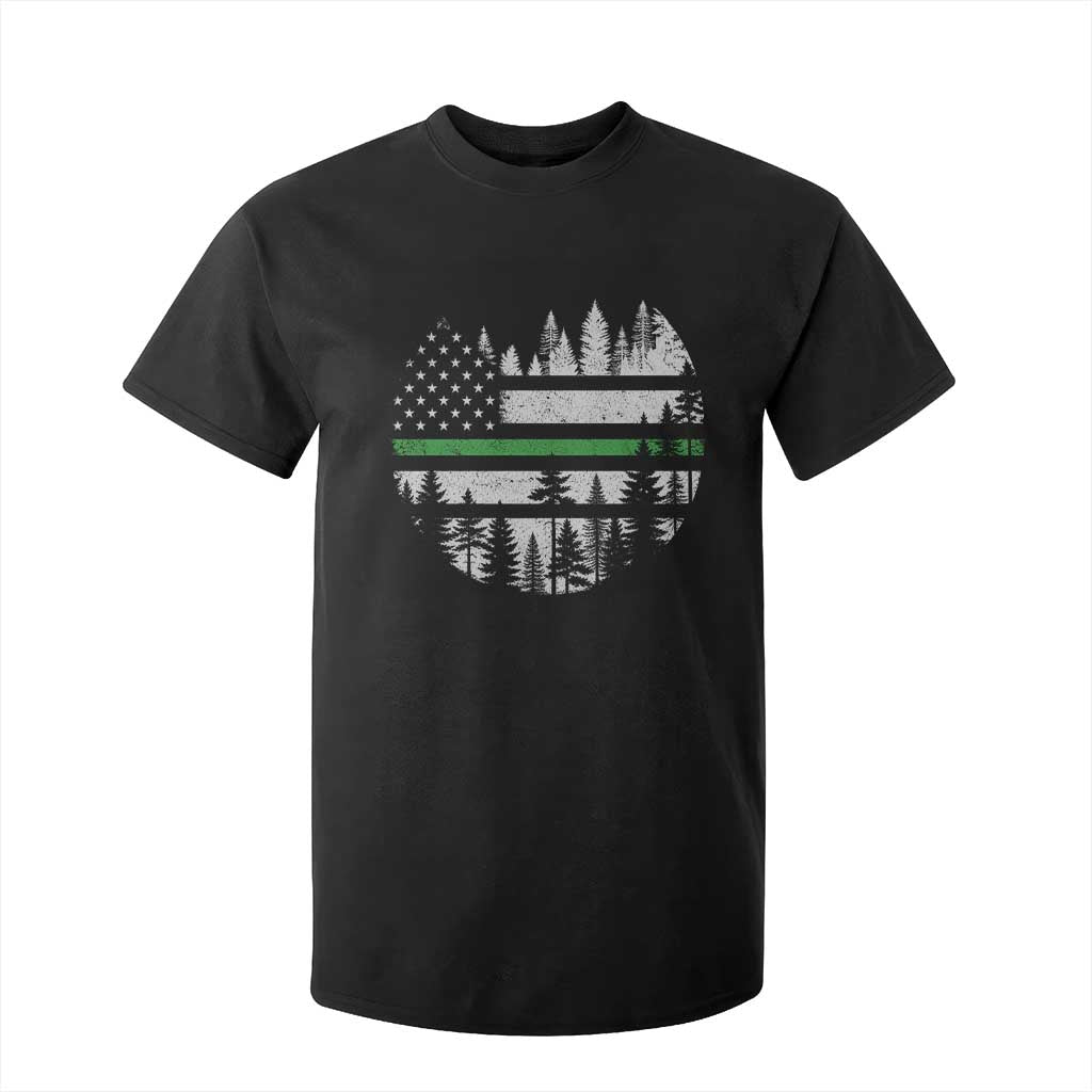 Park Ranger Law Enforcement Forest Green Line American Flag T Shirt For Kid TS11 Black Print Your Wear