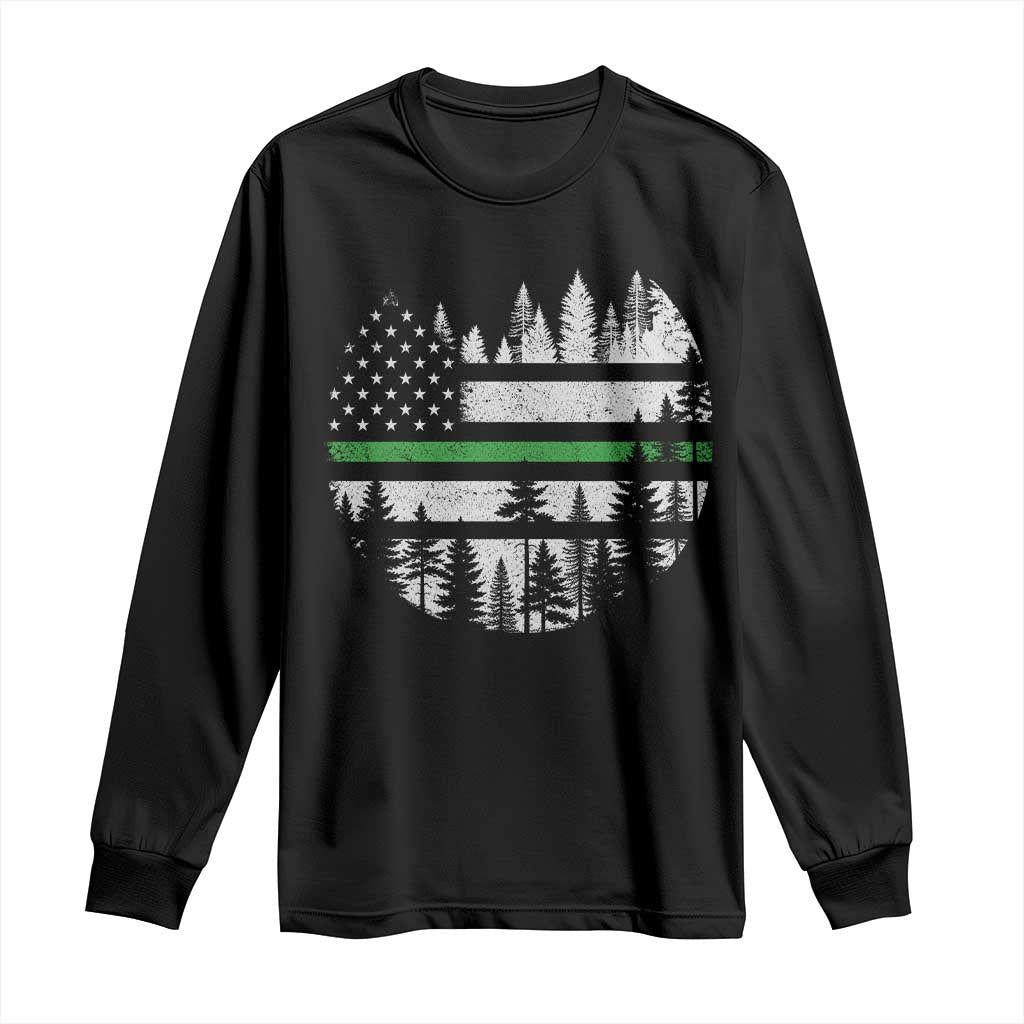 Park Ranger Law Enforcement Forest Green Line American Flag Long Sleeve Shirt TS11 Black Print Your Wear