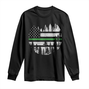 Park Ranger Law Enforcement Forest Green Line American Flag Long Sleeve Shirt TS11 Black Print Your Wear