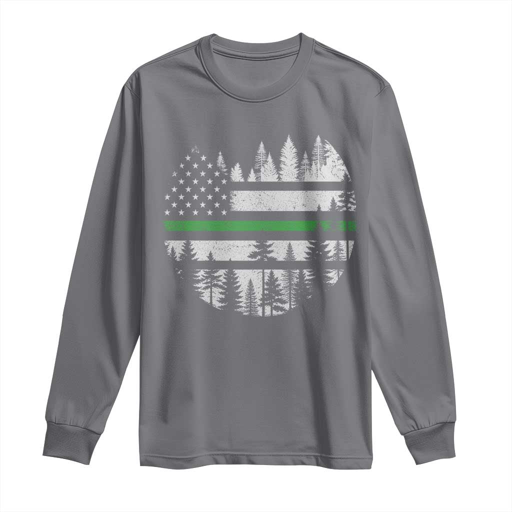 Park Ranger Law Enforcement Forest Green Line American Flag Long Sleeve Shirt TS11 Charcoal Print Your Wear