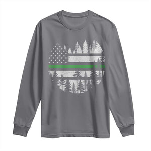 Park Ranger Law Enforcement Forest Green Line American Flag Long Sleeve Shirt TS11 Charcoal Print Your Wear