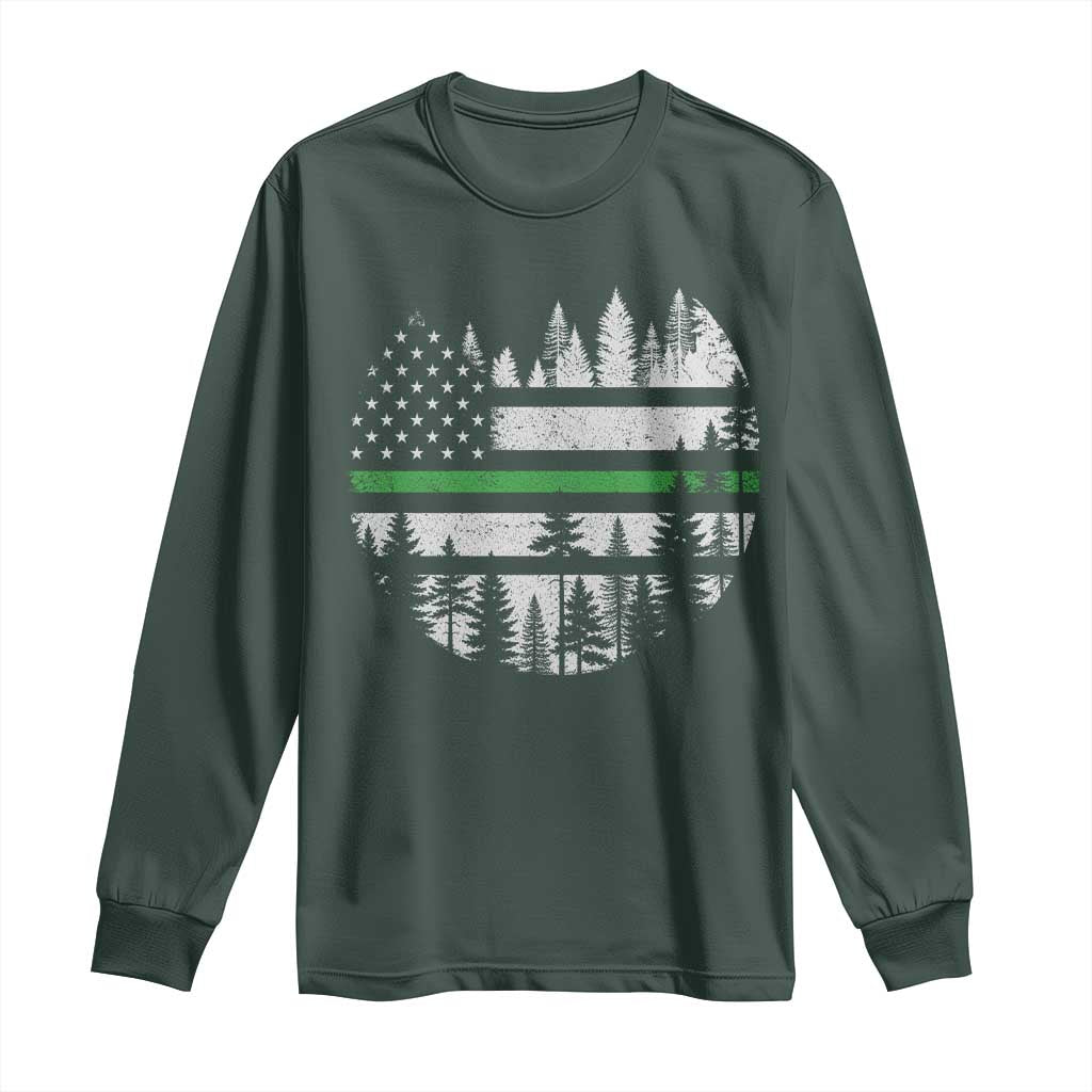 Park Ranger Law Enforcement Forest Green Line American Flag Long Sleeve Shirt TS11 Dark Forest Green Print Your Wear