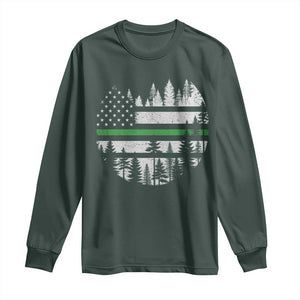 Park Ranger Law Enforcement Forest Green Line American Flag Long Sleeve Shirt TS11 Dark Forest Green Print Your Wear