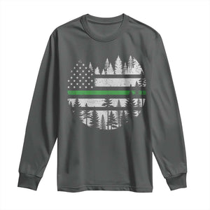 Park Ranger Law Enforcement Forest Green Line American Flag Long Sleeve Shirt TS11 Dark Heather Print Your Wear