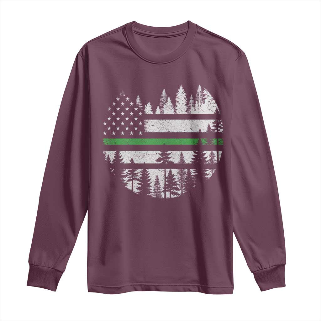 Park Ranger Law Enforcement Forest Green Line American Flag Long Sleeve Shirt TS11 Maroon Print Your Wear