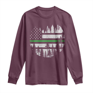 Park Ranger Law Enforcement Forest Green Line American Flag Long Sleeve Shirt TS11 Maroon Print Your Wear