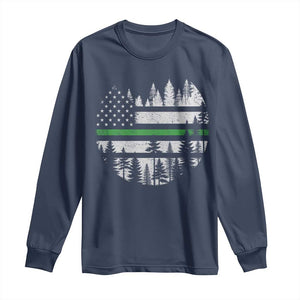 Park Ranger Law Enforcement Forest Green Line American Flag Long Sleeve Shirt TS11 Navy Print Your Wear