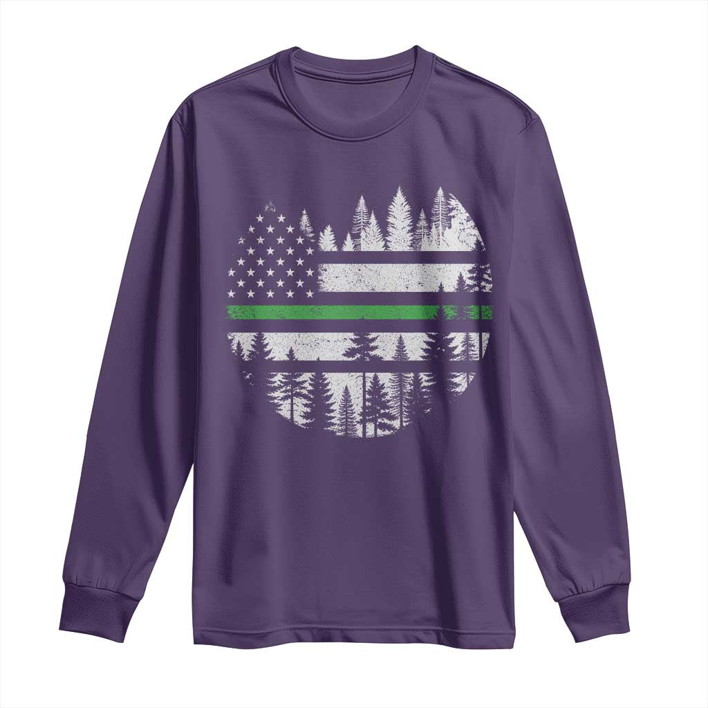 Park Ranger Law Enforcement Forest Green Line American Flag Long Sleeve Shirt TS11 Purple Print Your Wear