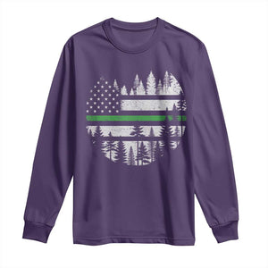 Park Ranger Law Enforcement Forest Green Line American Flag Long Sleeve Shirt TS11 Purple Print Your Wear