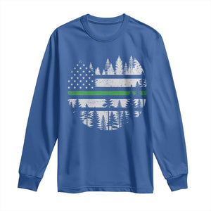 Park Ranger Law Enforcement Forest Green Line American Flag Long Sleeve Shirt TS11 Royal Blue Print Your Wear