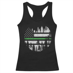Park Ranger Law Enforcement Forest Green Line American Flag Racerback Tank Top TS11 Black Print Your Wear