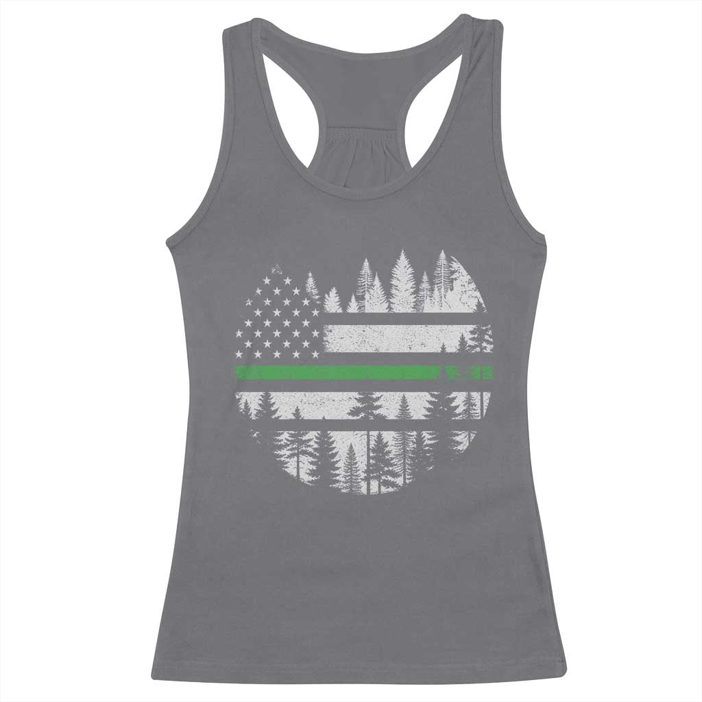 Park Ranger Law Enforcement Forest Green Line American Flag Racerback Tank Top TS11 Charcoal Print Your Wear