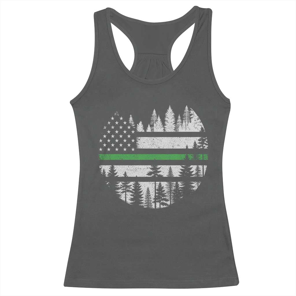 Park Ranger Law Enforcement Forest Green Line American Flag Racerback Tank Top TS11 Dark Heather Print Your Wear