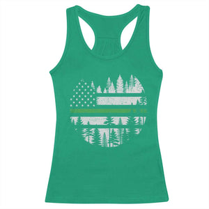 Park Ranger Law Enforcement Forest Green Line American Flag Racerback Tank Top TS11 Irish Green Print Your Wear