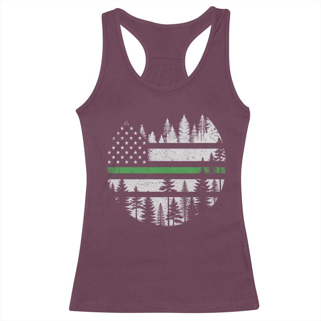 Park Ranger Law Enforcement Forest Green Line American Flag Racerback Tank Top TS11 Maroon Print Your Wear