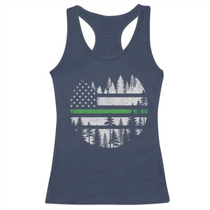 Park Ranger Law Enforcement Forest Green Line American Flag Racerback Tank Top TS11 Navy Print Your Wear