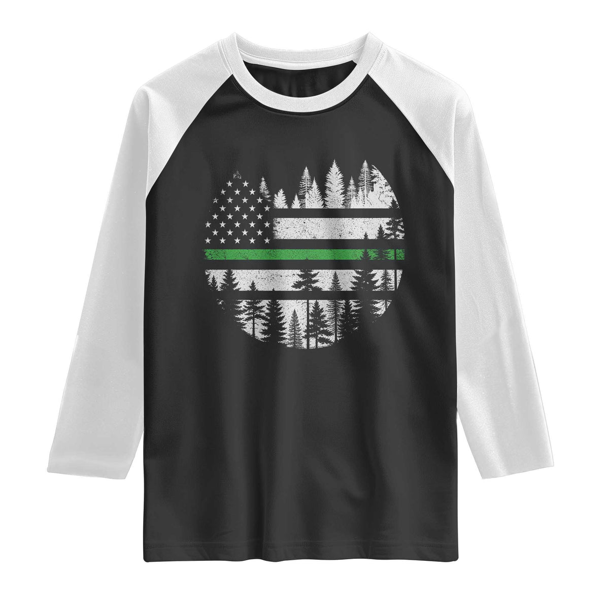 Park Ranger Law Enforcement Forest Green Line American Flag Raglan Shirt TS11 Black White Print Your Wear