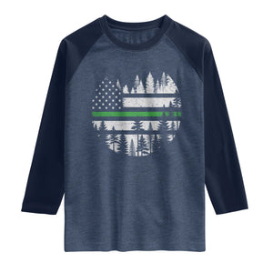 Park Ranger Law Enforcement Forest Green Line American Flag Raglan Shirt TS11 Heather Denim Navy Print Your Wear